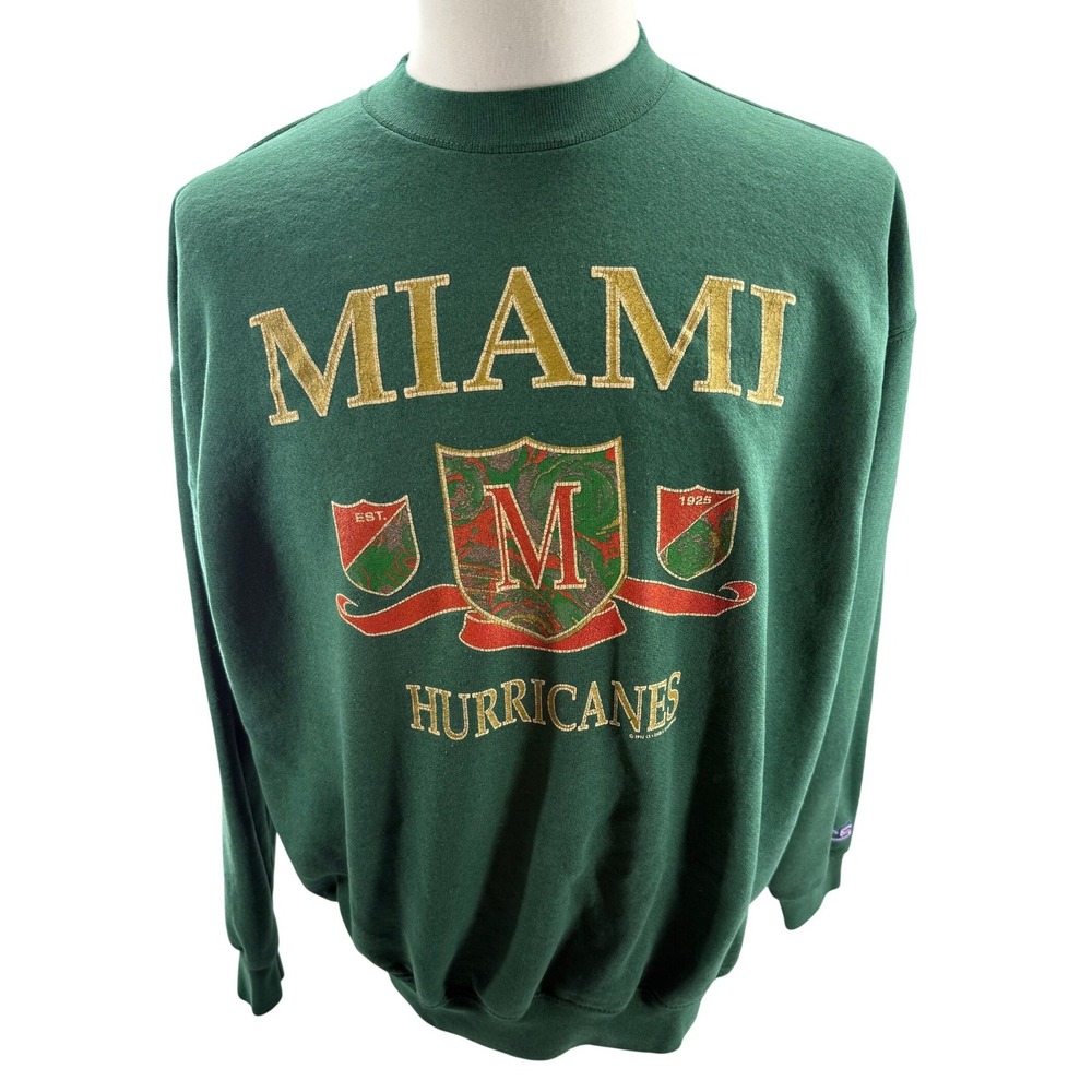University‎ Miami Hurricanes Green VINTAGE Sweatshirt Mens XLarge